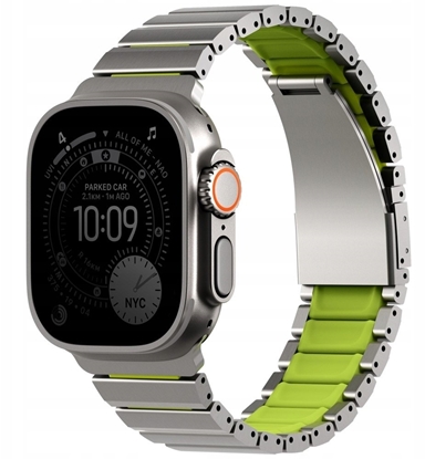 Attēls no Uniq Pasek UNIQ Strova Flex do Apple Watch 44/45/46/49mm Series 1/2/3/4/5/6/7/8/9/10/11/SE/SE2/SE3/Ultra/Ultra 2/Ultra 3 srebrno-limonkowy