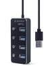Picture of USB Centrmezgls Gembird USB 3.1 Powered 4-port Hub with Switches Black