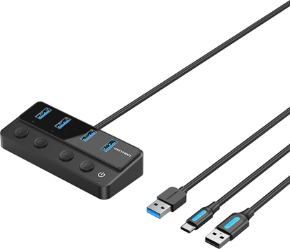 Attēls no Vention Hub USB 3.0 Vention 5 w 1 z indywidualnymi przecznikami zasilania