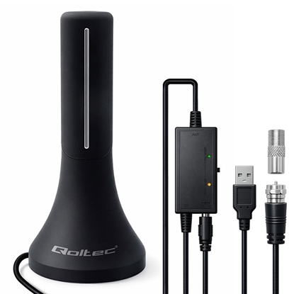 Attēls no Wewnętrzna antena DVB-T/T2 | wzmacniacz sygnału | 4K | wysoki zysk 32dBi | kabel 4m