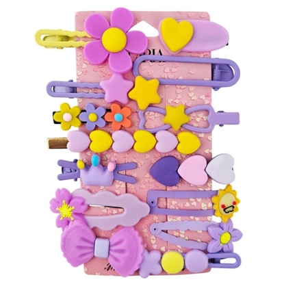 Attēls no Zestaw pakiet 14w1 spinek wsuwek do wosów, kwiatki, kokardka fiolet SP412