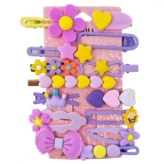 Изображение Zestaw pakiet 14w1 spinek wsuwek do wosów, kwiatki, kokardka fiolet SP412