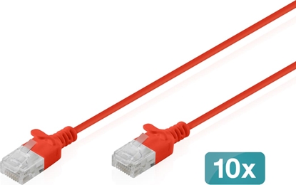 Attēls no Digitus CAT 6 U-UTP Slim patch cable, 1 m, red, 10 pieces