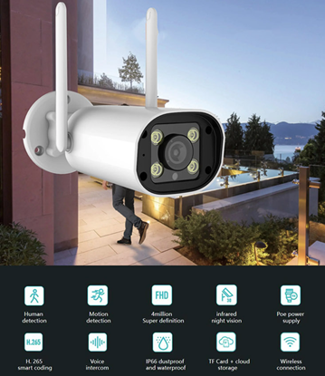 Attēls no 5GHz and 2.4 GHz Wi-Fi Outdoor Camera | 4MP | 12V | Tuya | Two-way Audio | SD card up to 128G