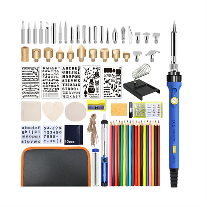 Изображение 60W Koka Dedzināšanas Ierīce (Pirogrāfs) komplektā ar uzgaļiem un trafaretiem.