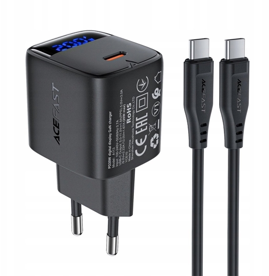 Изображение adowarka Acefast adowarka sieciowa Acefast A113 GaN PD 20W USB-C z wywietlaczem z kablem USB-C - czarna