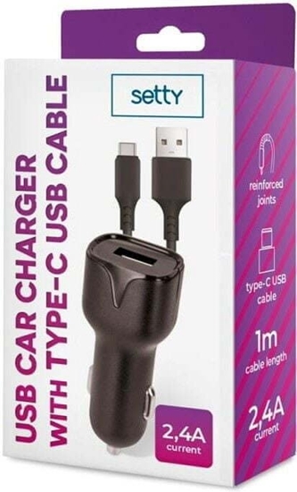 Изображение adowarka Alogy Setty adowarka samochodowa 1x USB 2,4A czarna + kabel USB-C 1,0 m