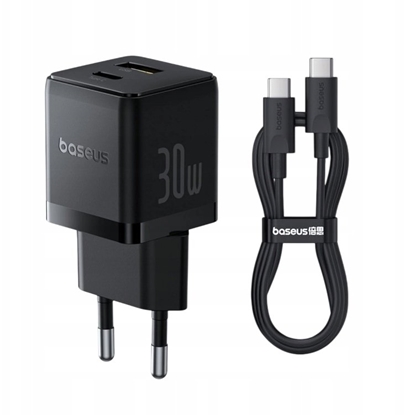 Attēls no adowarka Baseus adowarka cienna Palm 30 W USB + USB-C QC3.0 PD3.0 z kablem USB-C 1 m czarny P1011160A113-01 (6932172677343)