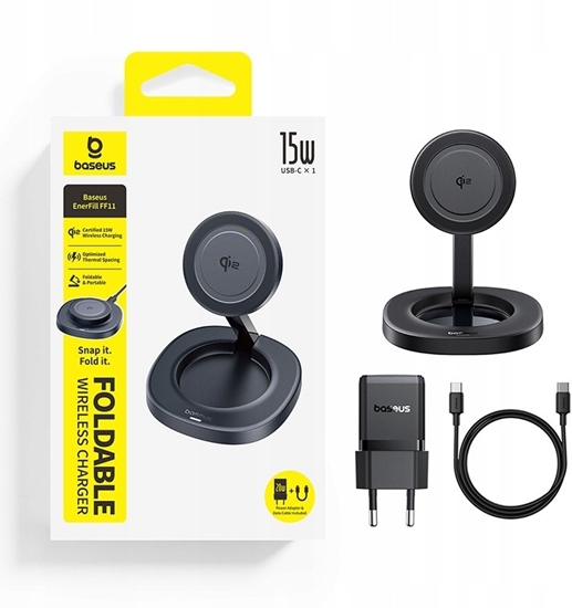 Picture of adowarka Baseus adowarka indukcyjna Baseus EnerFill FF11 15W skadana z adowark sieciow 20W i kablem USB-C 1m - czarna