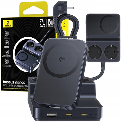 Picture of adowarka Baseus Stacja adujca Baseus NOMOS ND11 67W 6w1 bezprzewodowa z dwoma gniazdami AC - czarna