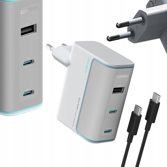Picture of adowarka Cuktech adowarka sieciowa Cuktech AD1003EU 100W GaN 2x USB-C + USB-A z kablem - biaa