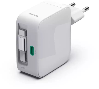 Изображение adowarka Hama GaN 30W PD/QC z zwijanym kablem, 2x USB-C, biay