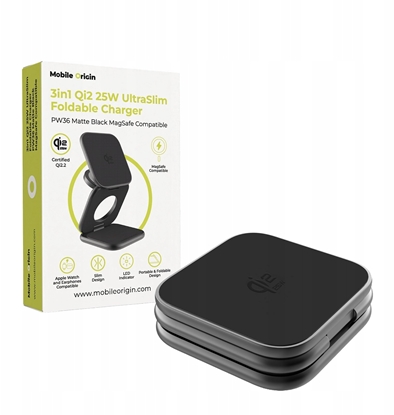 Picture of adowarka Mobile Origin Mobile Origin 3in1 Qi2 25W UltraSlim Foldable Charger PW36 MagSafe Compatible Matte Black