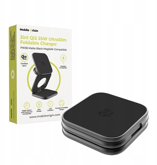 Picture of adowarka Mobile Origin Mobile Origin 3in1 Qi2 25W UltraSlim Foldable Charger PW36 MagSafe Compatible Matte Black