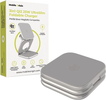 Picture of adowarka Mobile Origin Mobile Origin 3in1 Qi2 25W UltraSlim Foldable Charger PW36 MagSafe Compatible Silver