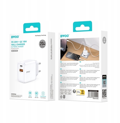 Изображение adowarka TelForceOne BWOO adowarka sieciowa CDA182 QC 38W 1x USB-A + 1x USB-C biaa