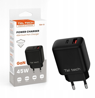 Attēls no adowarka Teltech Teltech adowarka sieciowa GaN USB / Typ-C 45W czarny TCH-03