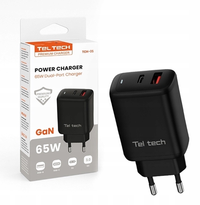 Attēls no adowarka Teltech Teltech adowarka sieciowa GaN USB / Typ-C 65W QC PD czarny TCH-05