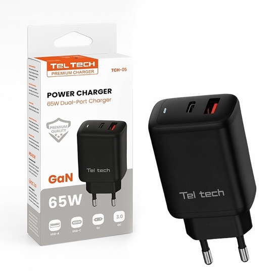 Picture of adowarka Teltech Teltech adowarka sieciowa GaN USB / Typ-C 65W QC PD czarny TCH-05