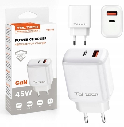 Attēls no adowarka Teltech Teltech adowarka sieciowa GaN USB+TYP-C 45W PD PPS biay TCH-03