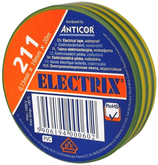 Изображение Anticor Tama elektroizolacyjna PCW zielono-óta 19mm 20m
