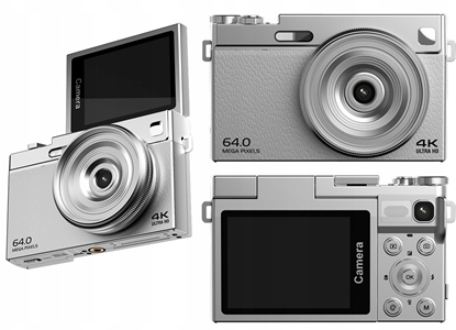 Изображение Aparat cyfrowy Xrec Aparat Cyfrowy 64mp / 4k / 16x Zoom / Obrotowy Ekran Lcd 2,88" / Xrec C77 / Srebrny
