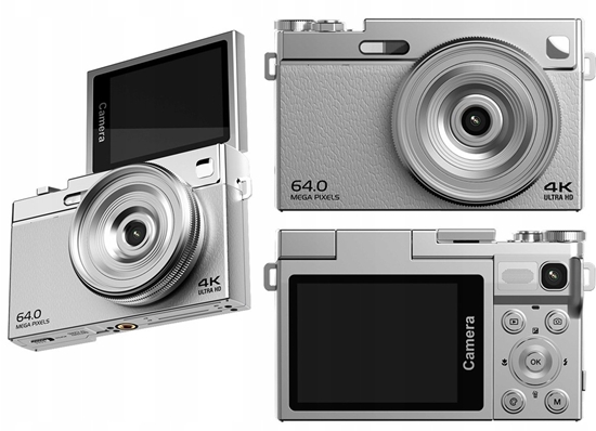 Изображение Aparat cyfrowy Xrec Aparat Cyfrowy 64mp / 4k / 16x Zoom / Obrotowy Ekran Lcd 2,88" / Xrec C77 / Srebrny
