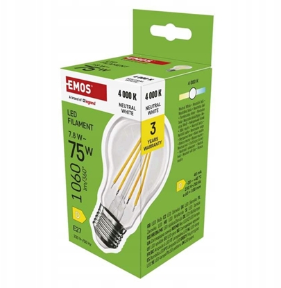 Picture of AR. LED 7,8W (75W) E27 A60 FILAMENT NEUTRALNA BIEL 4000K 1060LM ZF5D53 EMOS