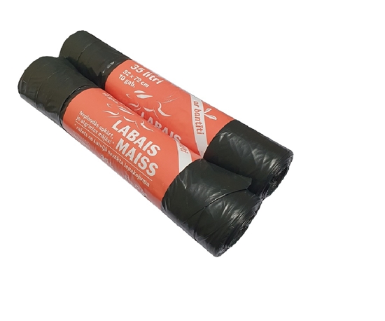 Picture of Atkritumu maisi LABAIS MAISS LDPE, aizvelkami, 35l, melni, 52x72cm, 33mk, 10gab