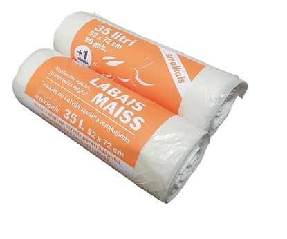 Picture of Atkritumu maisi LABAIS MAISS LDPE, smalkie, 35l, balti, 52x72cm, 10mk, 20gab
