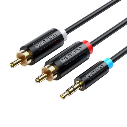 Изображение Audio kabeļa adapteris 3.5 mm Male uz 2× RCA Male Vention BCLBK 8 m, melns
