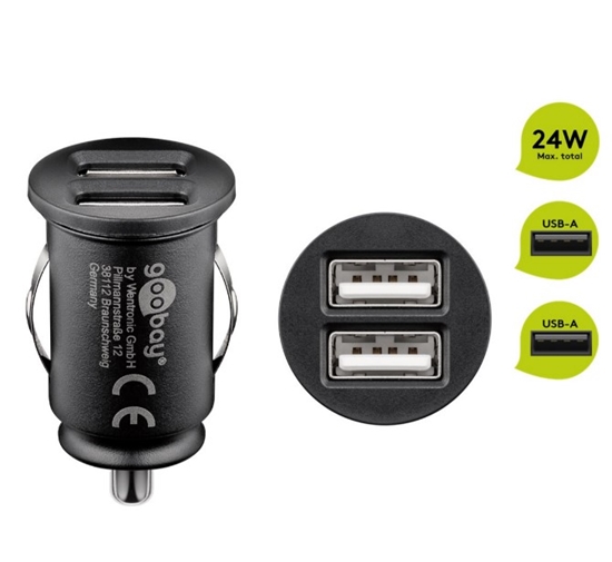 Picture of Auto piepīpētāja USB lādētājs 2xUSB 4.8A melns W-71897
