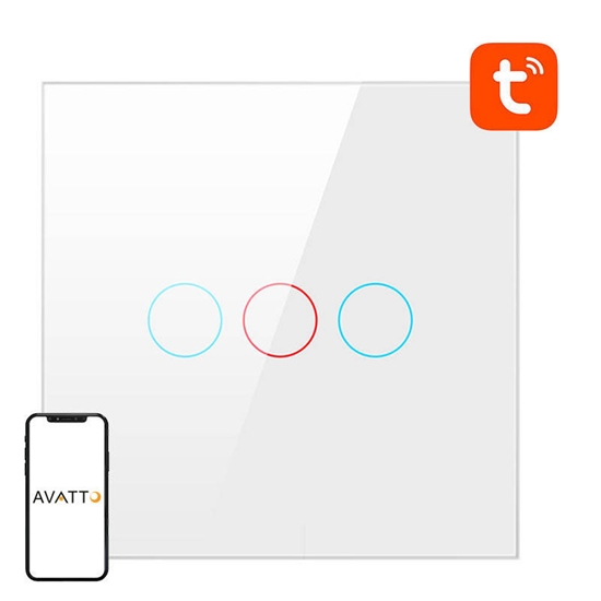 Изображение Avatto Dotykowy Wcznik wiata WiFi Avatto TS02-EU-W3 Potrójny TUYA (biay)
