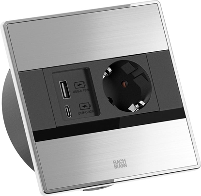 Attēls no Bachmann SENSE STAINLESS STEEL LOOK 1x CEE7/3, 1x USB A/C L=2.0m AEH