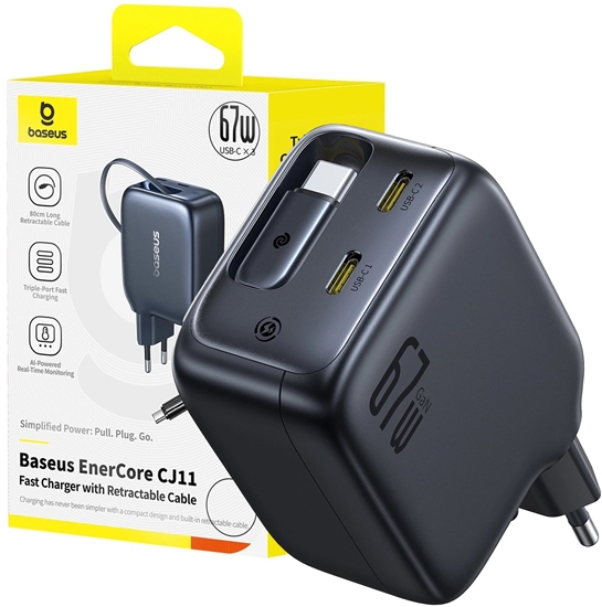 Picture of Baseus EnerCore CJ11 Charger Retractable 3C 67W EU, Black