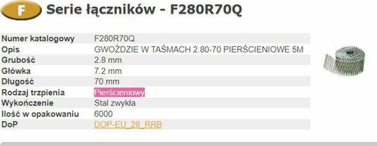 Изображение Bostitch BOSTITCH GWODZIE F 2,80-70 R Q 9m BCHF280R70Q