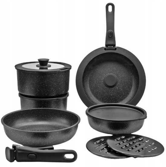 Picture of Brunbeste Zestaw garnków garnki marmurkowe komplet indukcja gaz 13-ELE czarne BRUNBESTE BB-5533