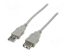 Изображение Cable; USB 2.0; USB A socket,USB A plug; nickel plated; 3m; black