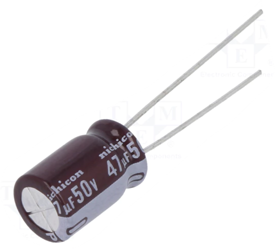 Изображение Capacitor: electrolytic; low ESR; THT; 47uF; 50VDC; ¨8x11.5mm; ±20%