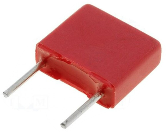 Изображение Capacitor: polyester; 1uF; 40VAC; 63VDC; 5mm; ±5%; 5x10x7.2mm; THT