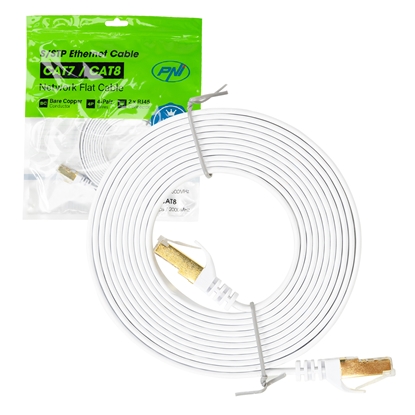Attēls no CAT7 LAN plakans ekranēts S/STP savienotājkabelis (patch cord), 10Gbps, 600MHz, 1.5m, balts