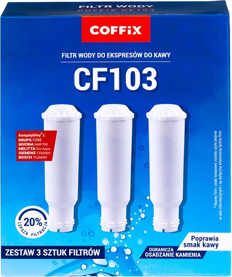 Изображение Coffix Filtr wody do ekspresu Coffix CF103 Melitta Nivona Krups Bosch Siemens 3szt