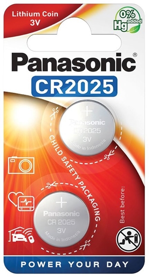 Изображение CR2025 baterijas Panasonic litija iepakojumā 2 gb.