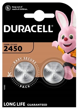 Attēls no CR2450 baterijas 3V Duracell litija DL2450 iepakojumā 2 gb.
