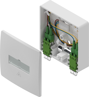 Picture of D.center ® Gf-TA 42, bestückt mit 2x LCD/APC Kupplung & 4x LC/APC Pigtails, spleißfertig