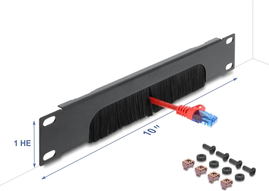 Picture of Delock 10″ Cable Management Brush Strip open at the bottom 1U dark grey