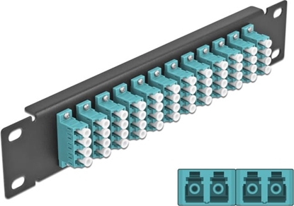 Picture of Delock 10″ Fiber Optic Patch Panel 12 Port LC Quad aqua 1U black