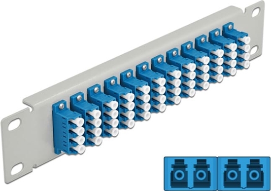 Picture of Delock 10″ Fiber Optic Patch Panel 12 Port LC Quad blue 1U grey