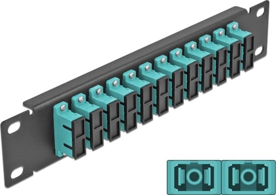 Picture of Delock 10″ Fiber Optic Patch Panel 12 Port SC Duplex aqua 1U black