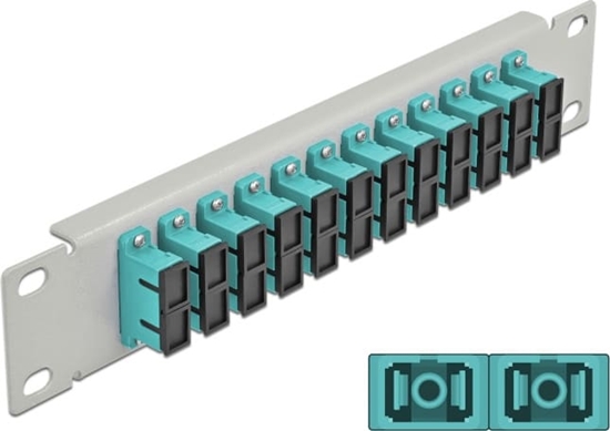 Picture of Delock 10″ Fiber Optic Patch Panel 12 Port SC Duplex aqua 1U grey